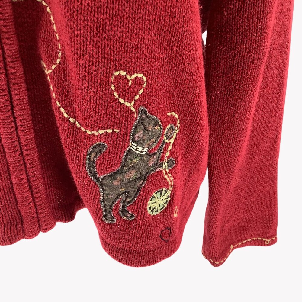 Christopher & Banks Cat-Themed Embroidered Zip-Up Cardigan Sweater Womens XL - Picture 5 of 13